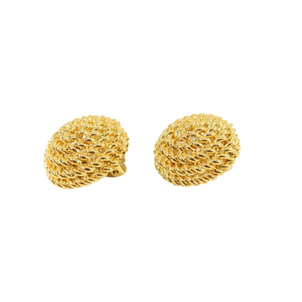 VINTAGE Goldtone Domed Rope Coil Textured 1" Clip-On Earrings Unsigned - Picture 2 of 4